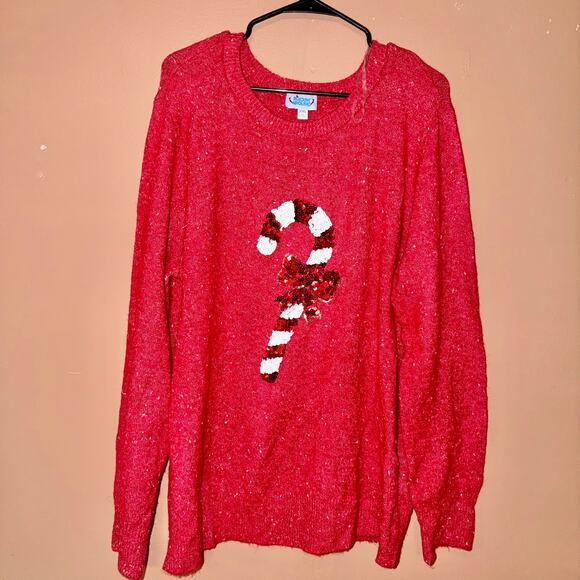 Rockin Around Women's Sequin Candy Cane Christmas Sweater Red - Size XXL - Picture 5 of 8